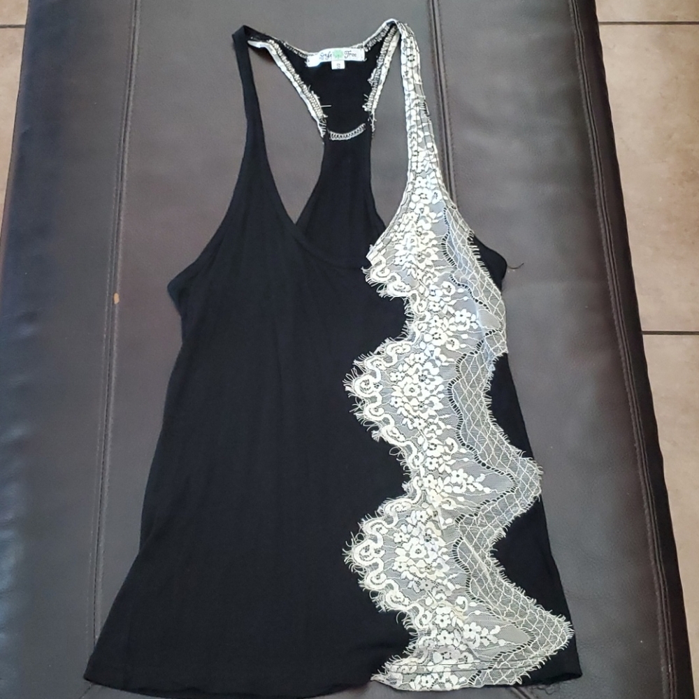 Black tank top with lace detail